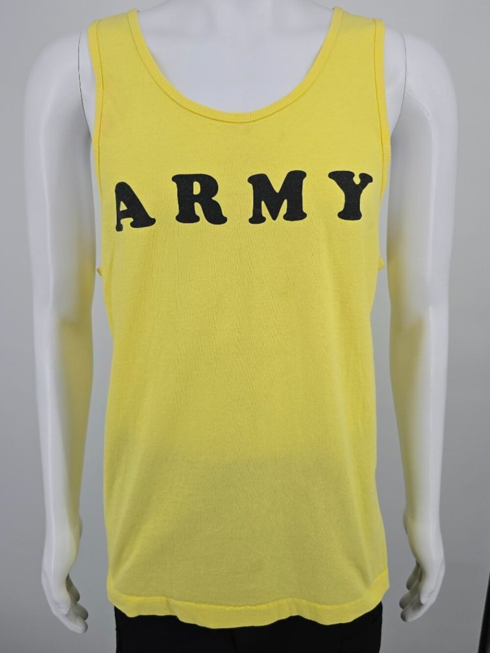 Vintage 1990s Fruit of the Loom "Army" Yellow Cotton Made in USA Tank Top (L)